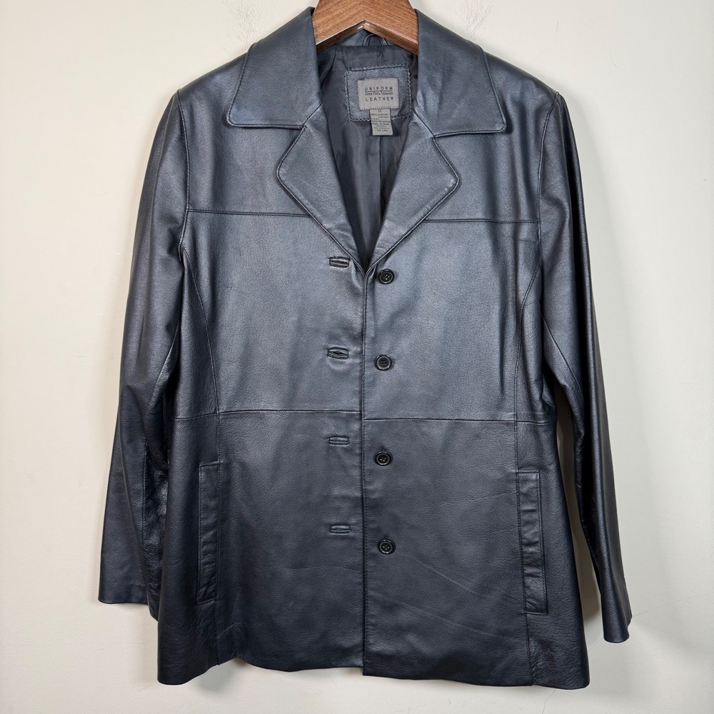 John Paul Richard Uniform Black Leather Structured Jacket Size 12